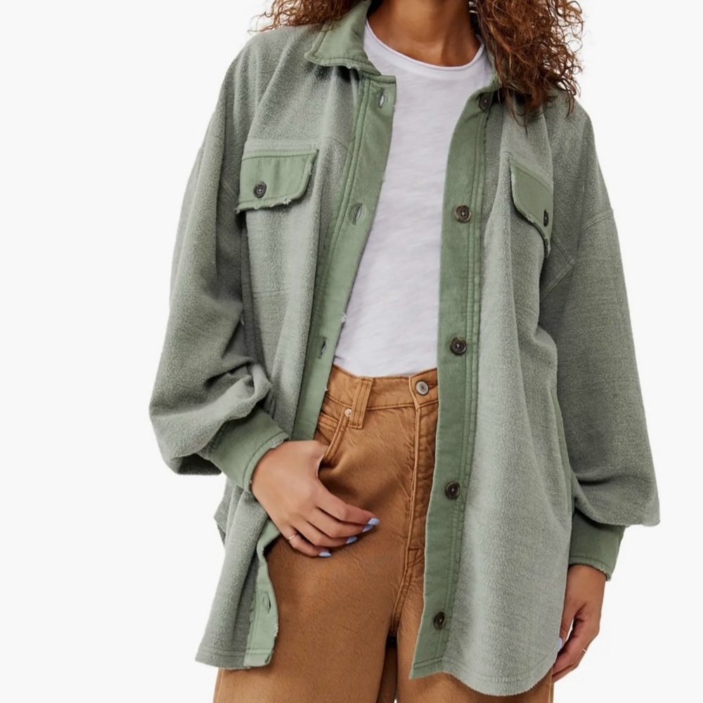 NWT FREE PEOPLE Ruby Shacket NEW Jacket Jaded Green Oversized Western Boho Gift